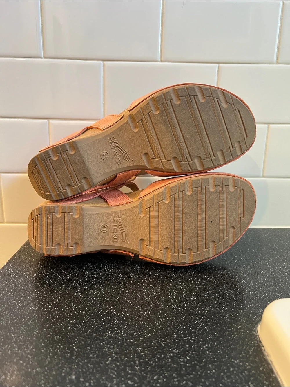 Dansko Women's Coral Pink Leather Mary Jane Wedge Sandals size 41